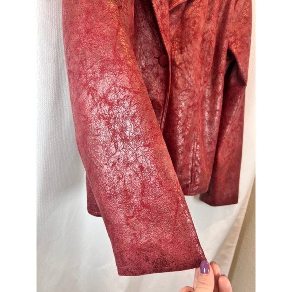 Bamboo Traders Faux Leather Blazer Jacket Womens Size L Red Distressed Y2K - Picture 4 of 9